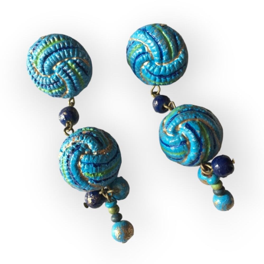 Funky bright blue artisan post back earrings